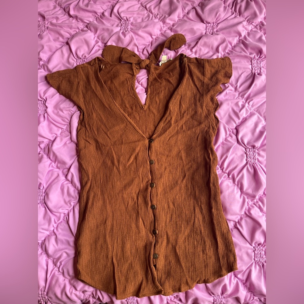 Lily White Rust Brown Button Down Top — Size Small!!